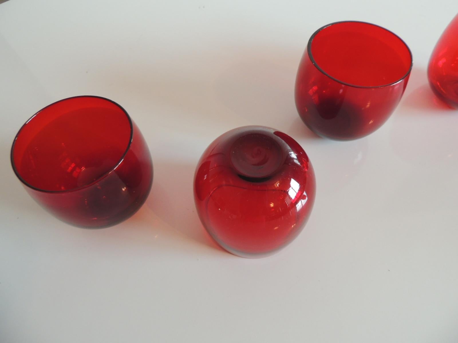 Ecuadorean Set of Four Cranberry Vintage Tumbler Glasses