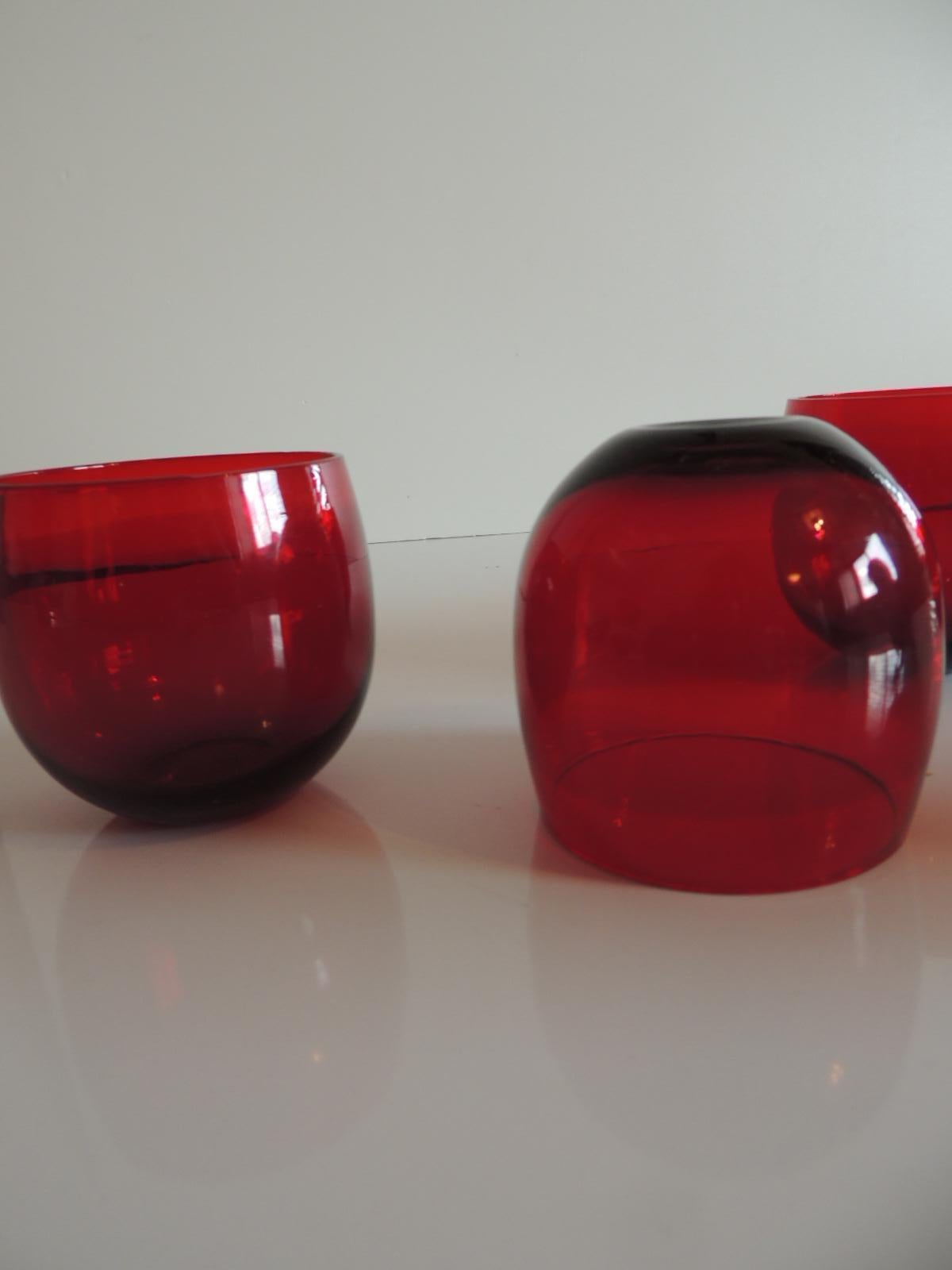 Hand-Crafted Set of Four Cranberry Vintage Tumbler Glasses