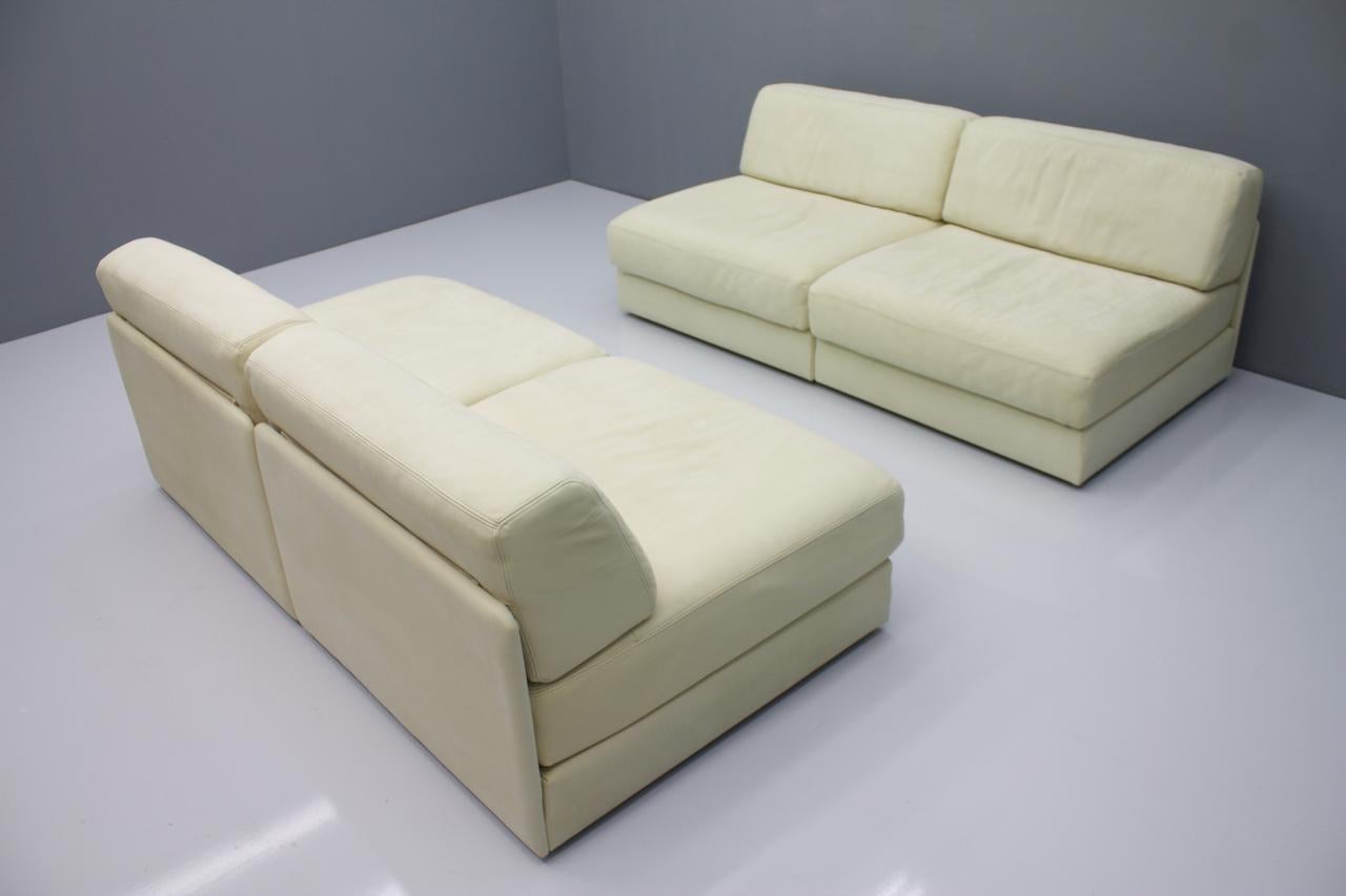 Set of Four Cream White Leather Modular Sofa Elements DS 76 De Sede, Switzerland 4