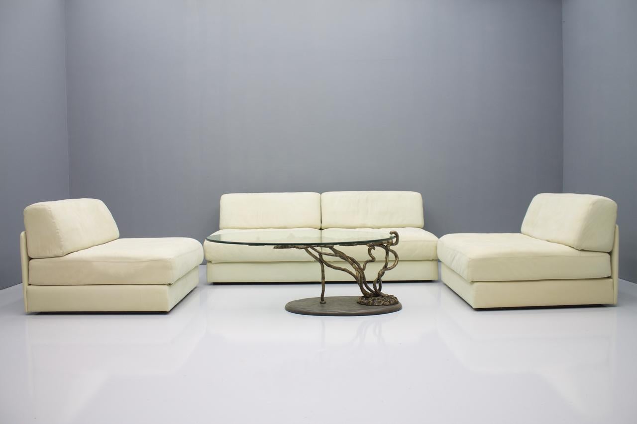Set of Four Cream White Leather Modular Sofa Elements DS 76 De Sede, Switzerland 5