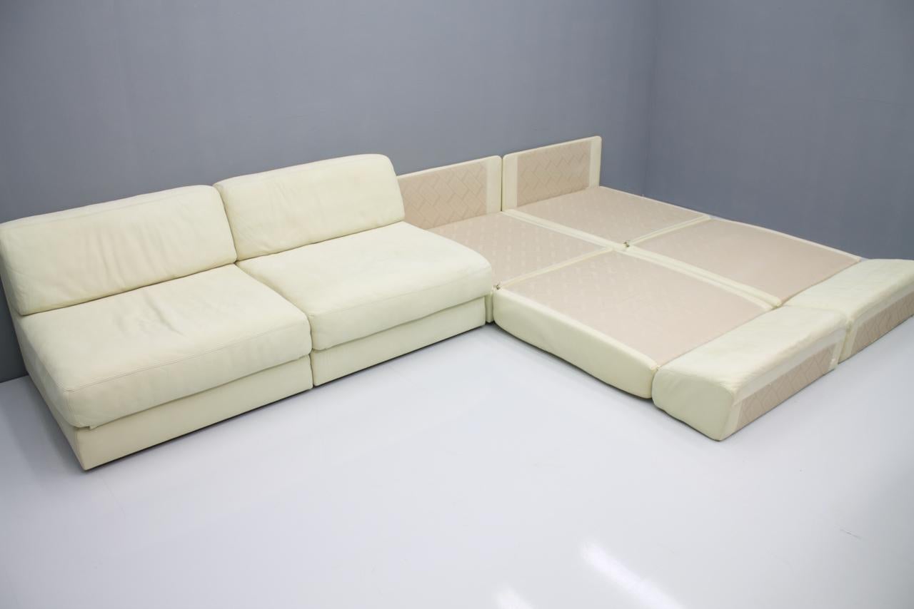 Set of Four Cream White Leather Modular Sofa Elements DS 76 De Sede, Switzerland 7