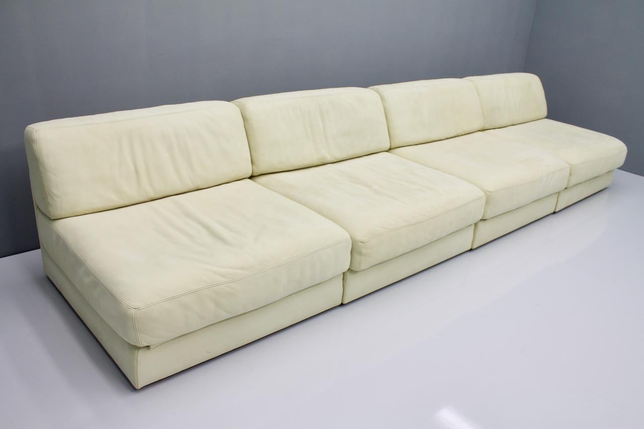 Mid-Century Modern Set of Four Cream White Leather Modular Sofa Elements DS 76 De Sede, Switzerland