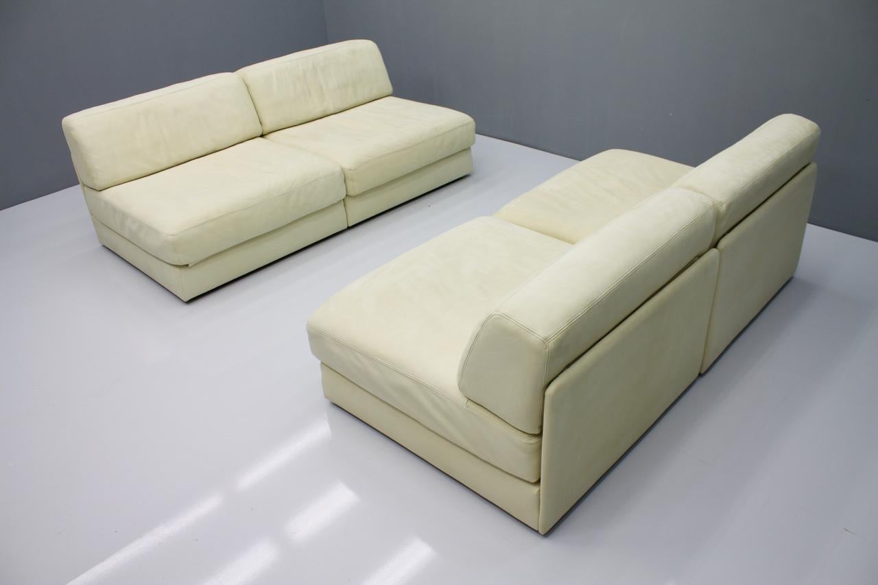 Late 20th Century Set of Four Cream White Leather Modular Sofa Elements DS 76 De Sede, Switzerland