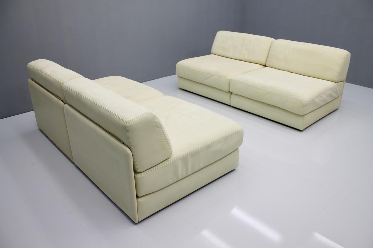 Set of Four Cream White Leather Modular Sofa Elements DS 76 De Sede, Switzerland 1