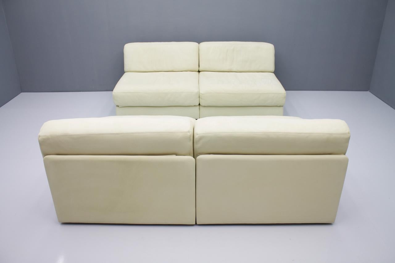 Set of Four Cream White Leather Modular Sofa Elements DS 76 De Sede, Switzerland 2