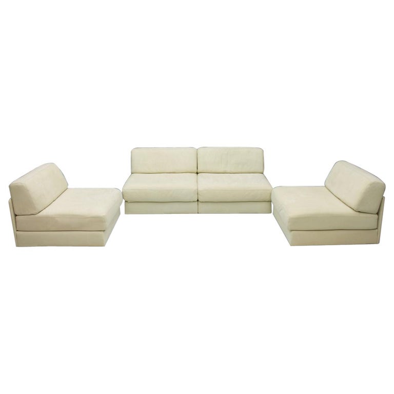 Set of Four Cream White Leather Modular Sofa Elements DS 76 De Sede,  Switzerland at 1stDibs