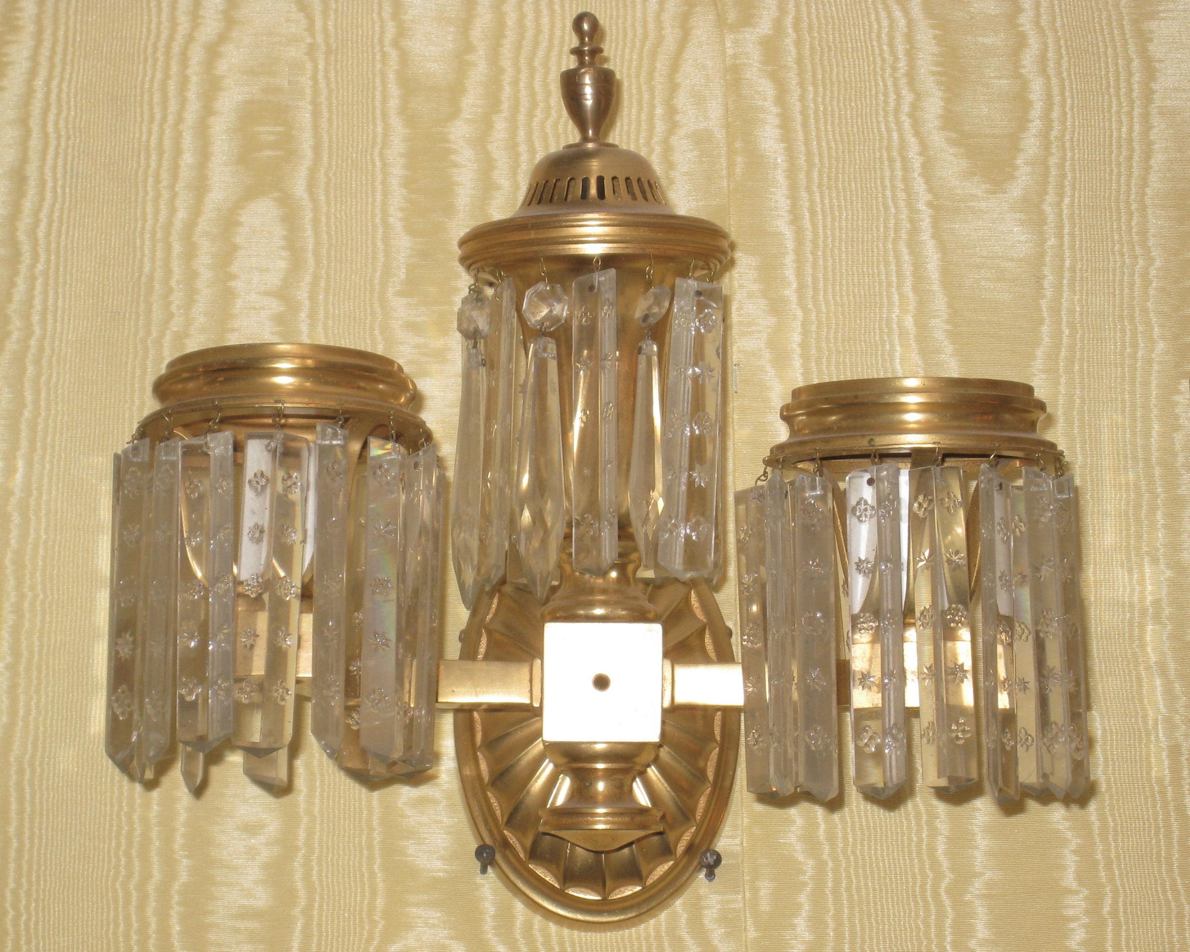Set of Four Crystal and Bronze Two-Arm Wall Light Sconces In Good Condition For Sale In New York, NY