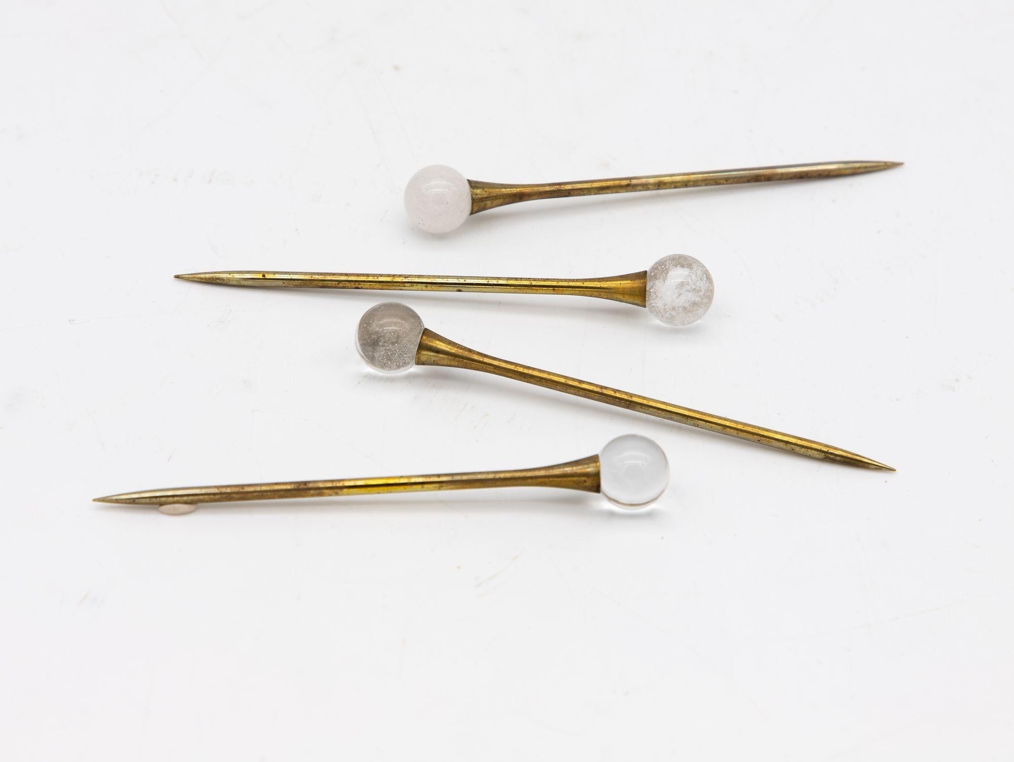 American Set of Four Crystal and Gold Cocktail Stirrers or Picks For Sale