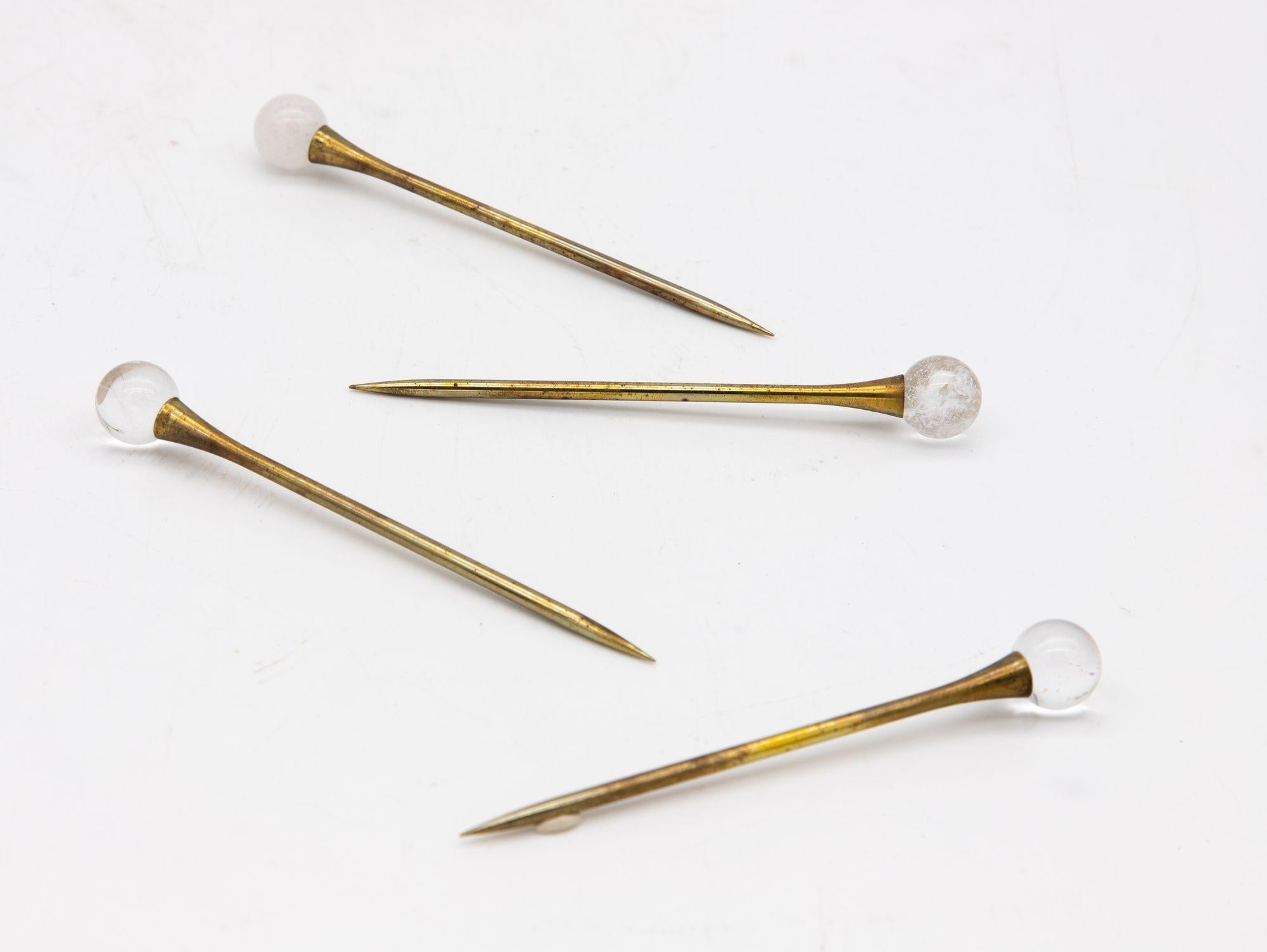 Set of Four Crystal and Gold Cocktail Stirrers or Picks In Good Condition For Sale In South Salem, NY