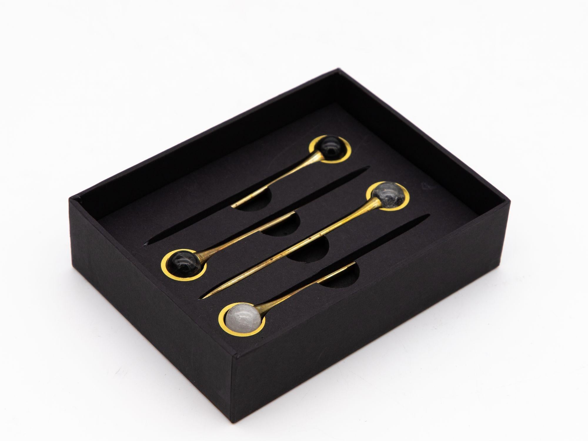 Contemporary Set of Four Crystal and Gold Cocktail Stirrers or Picks For Sale