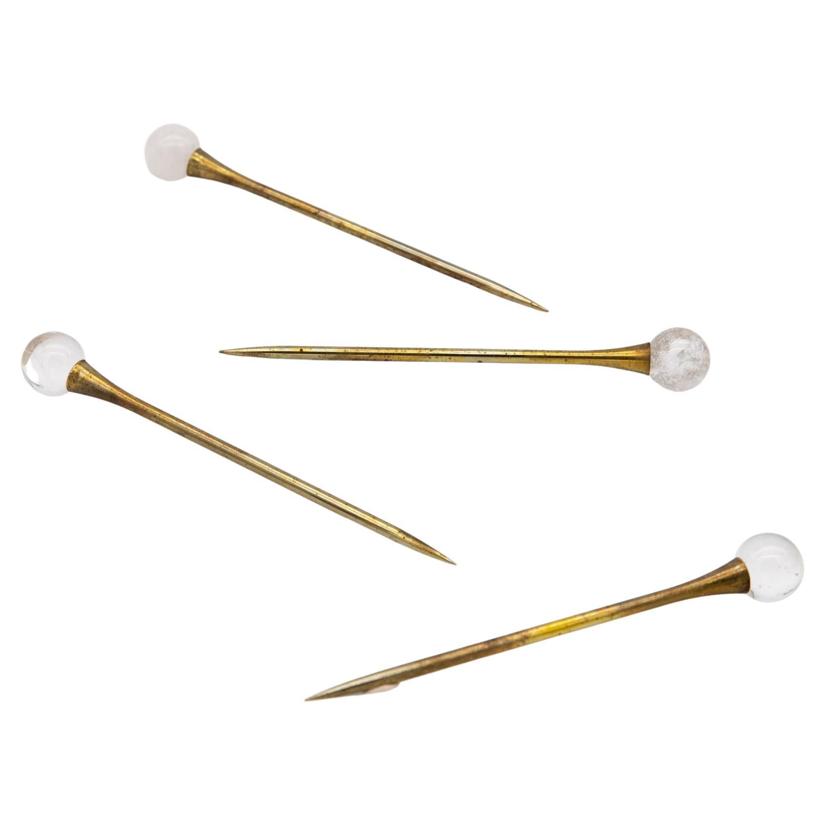 Set of Four Crystal and Gold Cocktail Stirrers or Picks