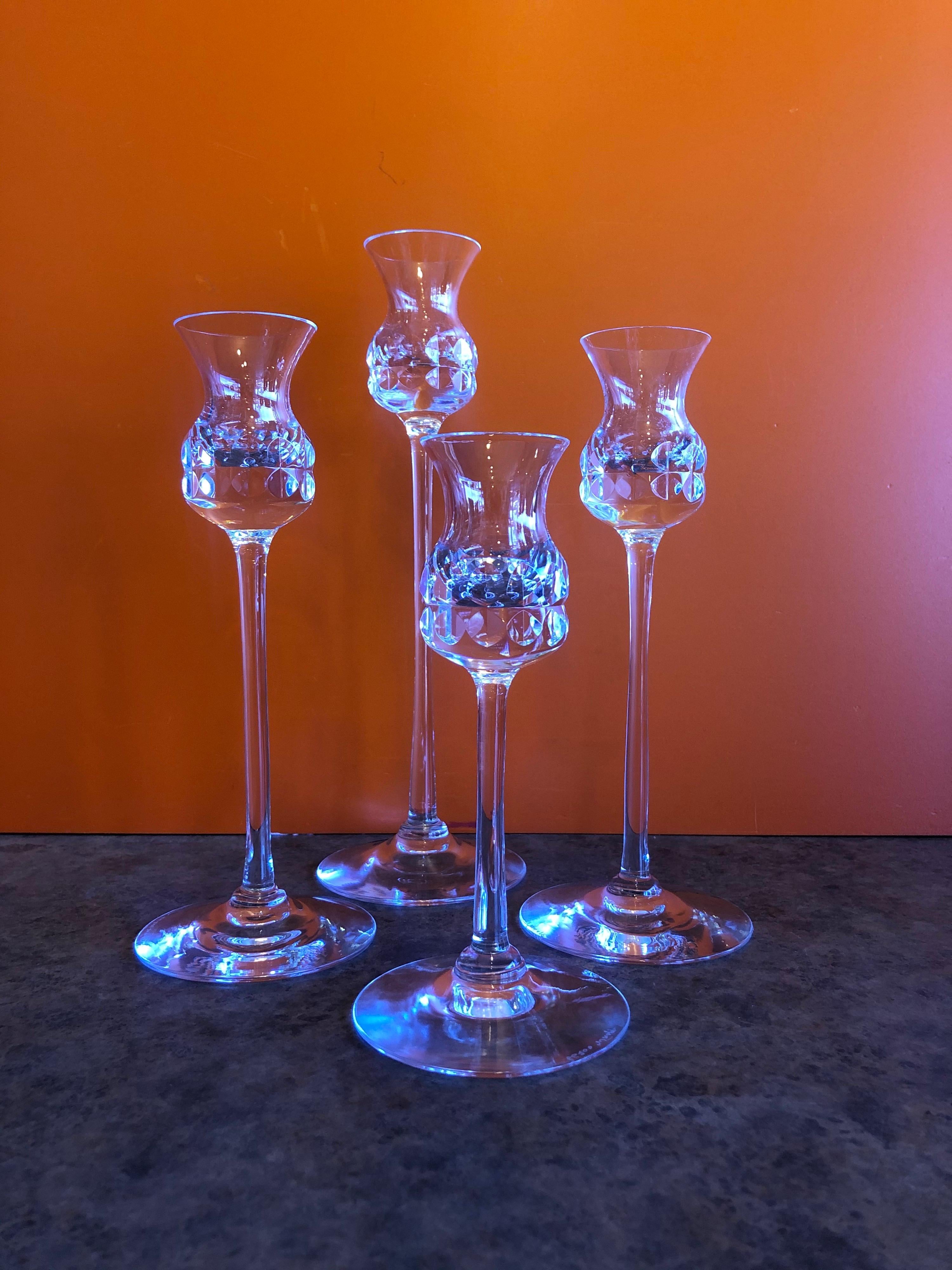 Scandinavian Modern Set of Four Crystal Candlesticks by Goran Warff for Kosta Boda For Sale