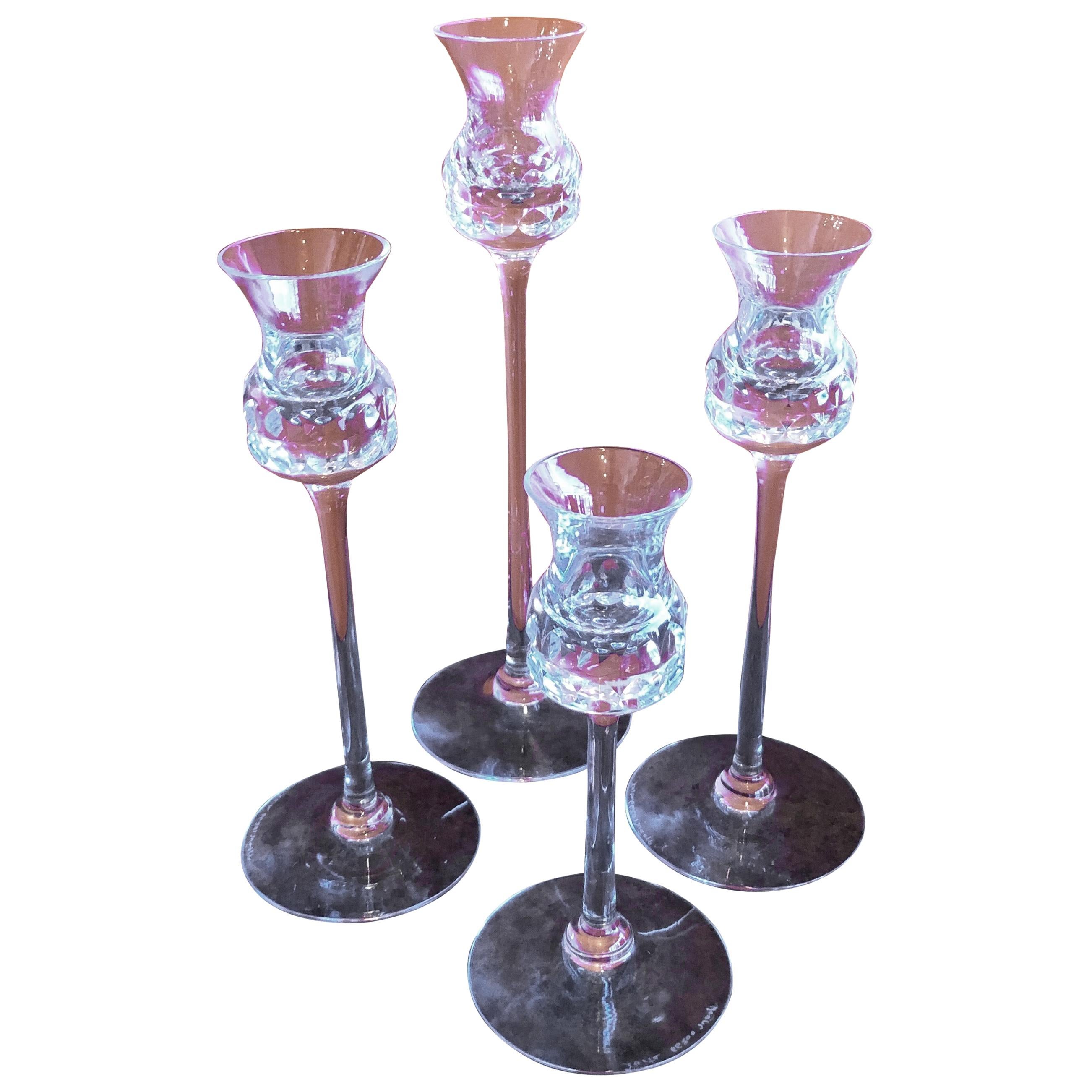 Set of Four Crystal Candlesticks by Goran Warff for Kosta Boda