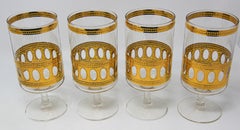 Set of 4 Vintage Culver Ltd Cocktail Glasses with 22-Karat Gold Antigua Pattern