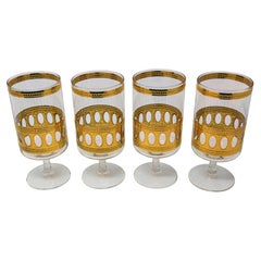 Set of 4 Vintage Culver Ltd Cocktail Glasses with 22-Karat Gold Antigua Pattern