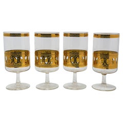 Set of 4 Vintage Culver Ltd Cocktail Glasses with 22-Karat Gold Antigua Pattern