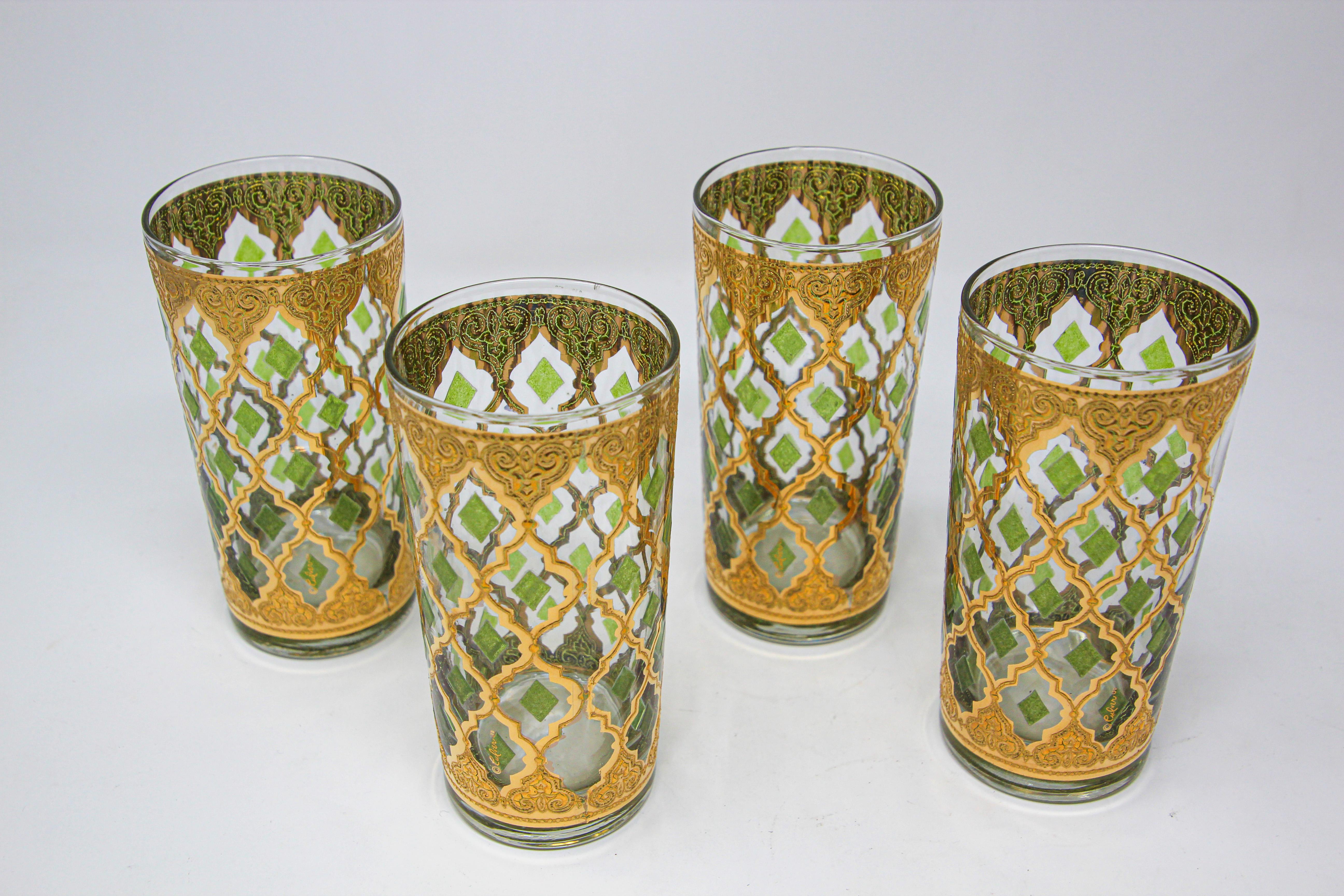American Set of Four Vintage Culver Highball Glasses with 22-Karat Gold Valencia Design