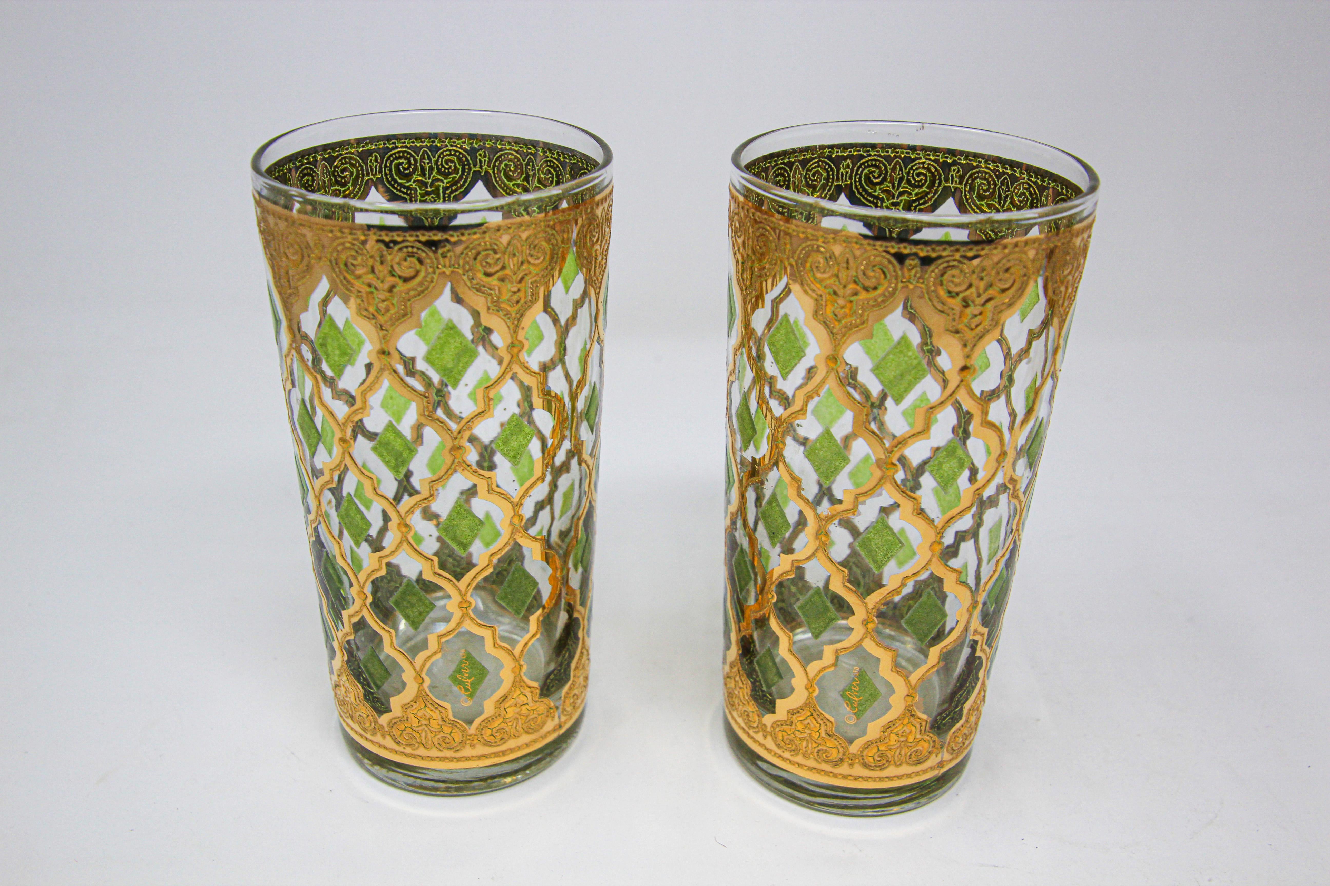 Set of Four Vintage Culver Highball Glasses with 22-Karat Gold Valencia Design In Good Condition In North Hollywood, CA