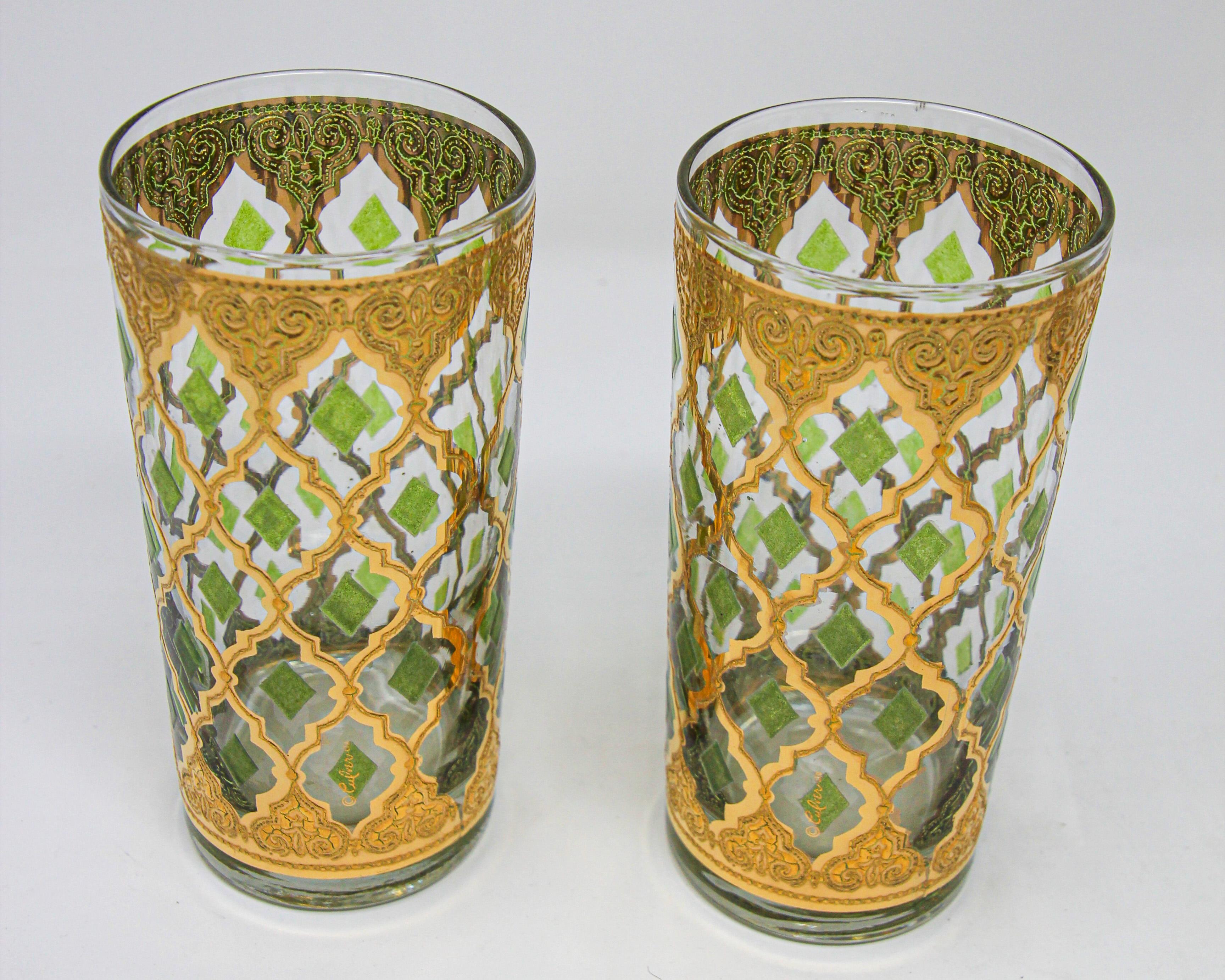 20th Century Set of Four Vintage Culver Highball Glasses with 22-Karat Gold Valencia Design