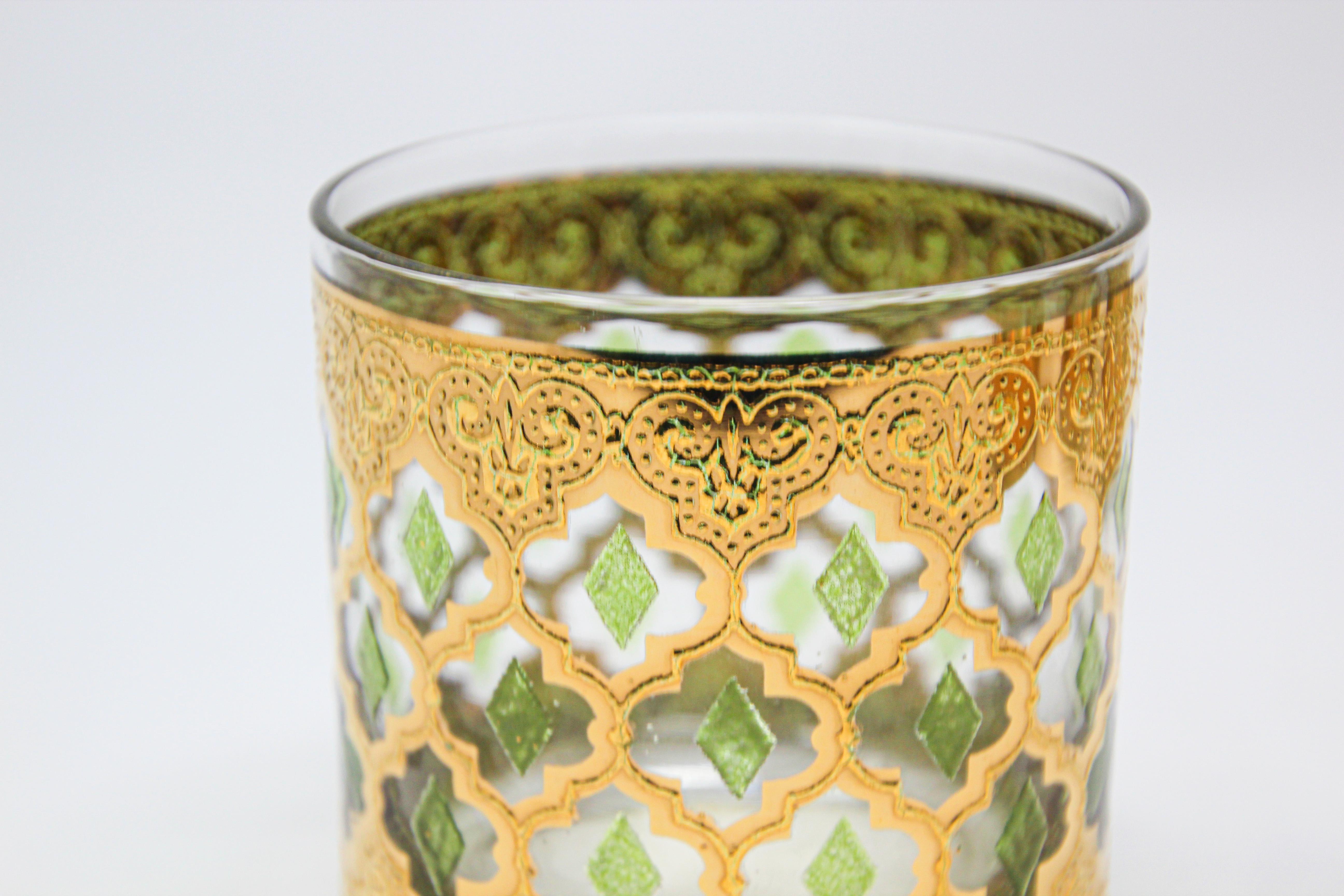 Hand-Painted Set of Four Vintage Culver Lowball Glasses with 22-Karat Gold Valencia Design