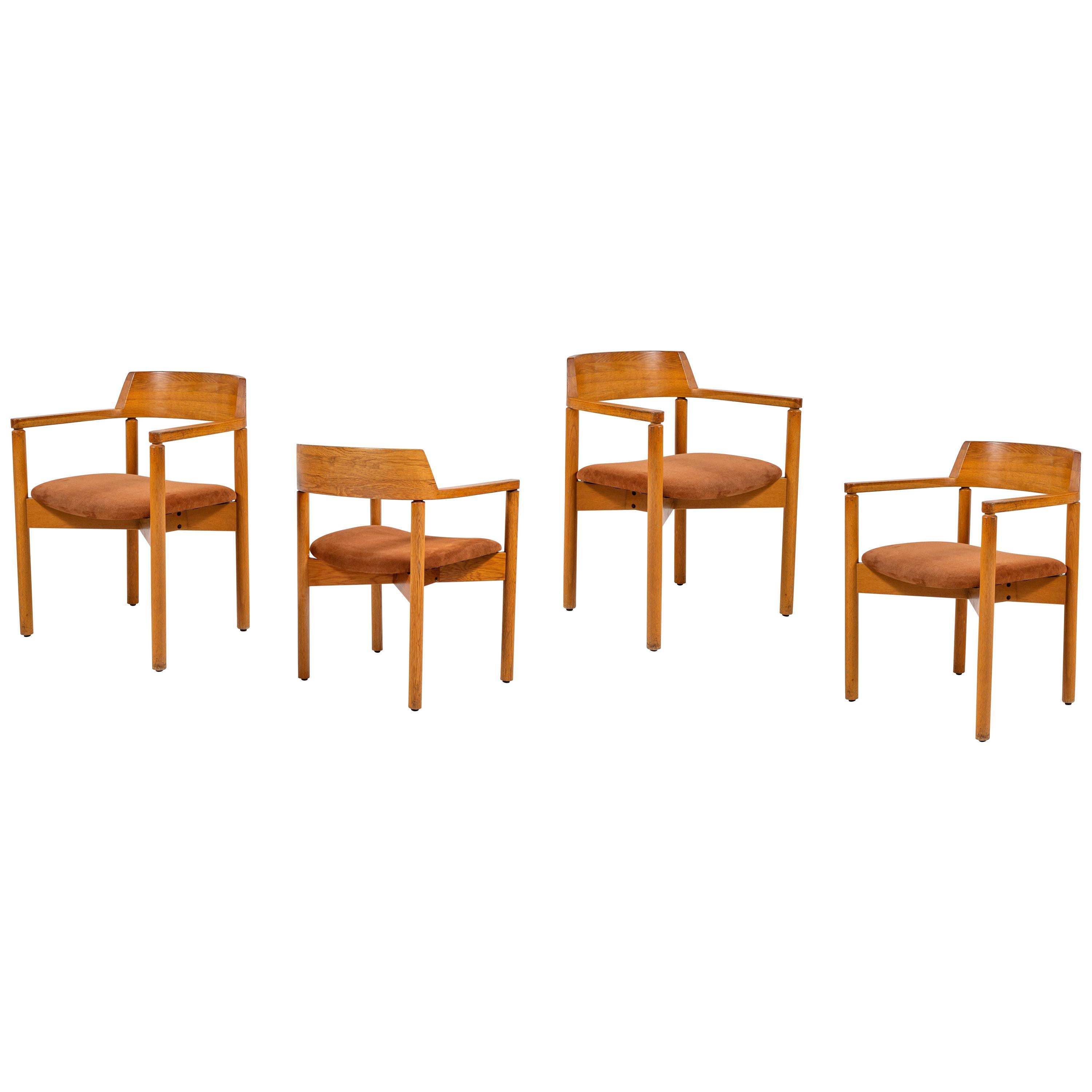 Set of Four Curved Back Dining Chairs with Suede Seats