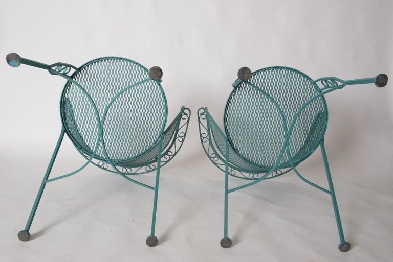 Set of Four Curved Back Wrought Iron Garden Chairs For Sale 12