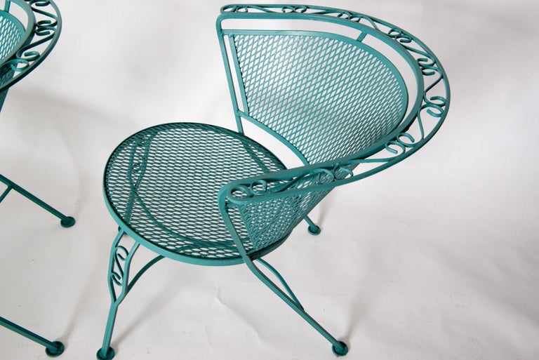Set of Four Curved Back Wrought Iron Garden Chairs For Sale 3