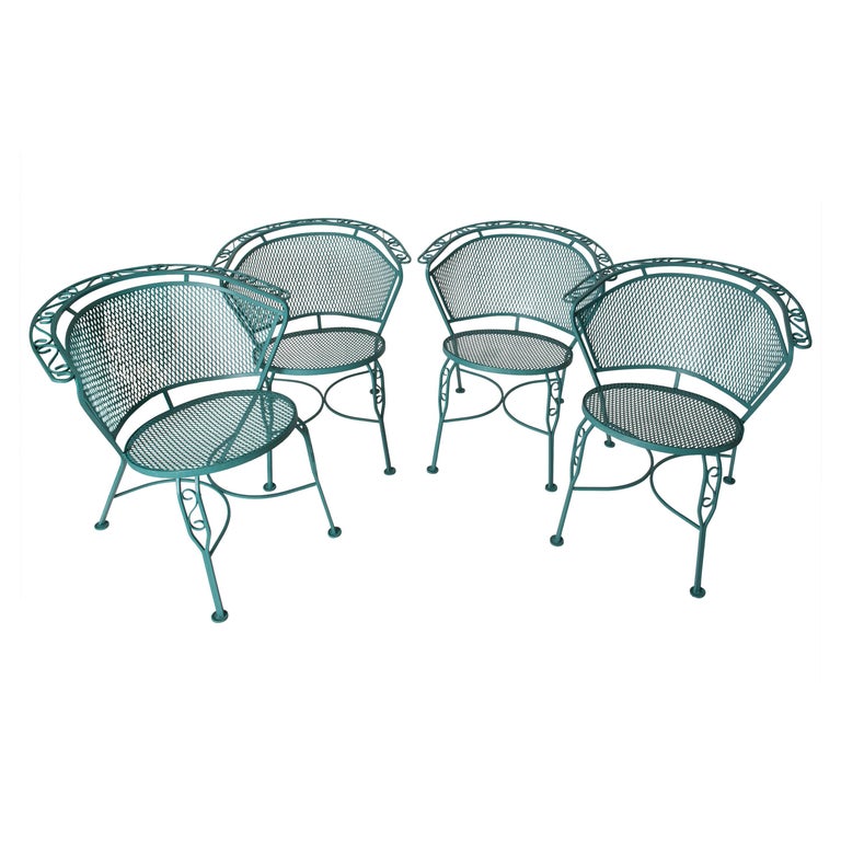 Set of Four Curved Back Wrought Iron Garden Chairs For Sale