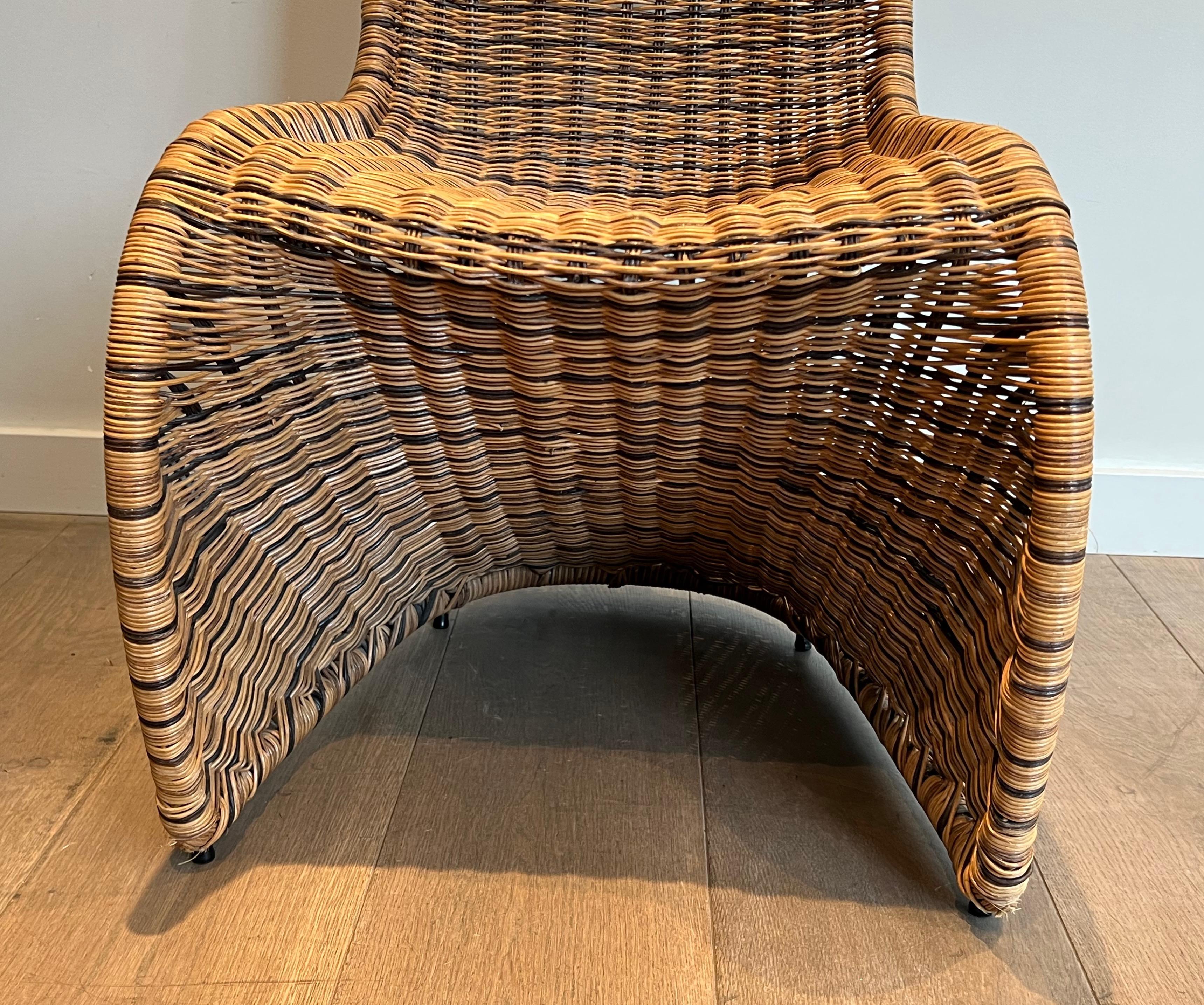 Set of Four Curved Rattan Chairs For Sale 5