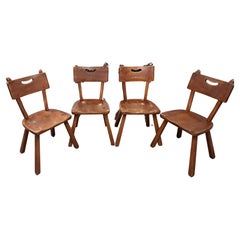 Set of Four Cushman Carved Wood Dining Chairs 