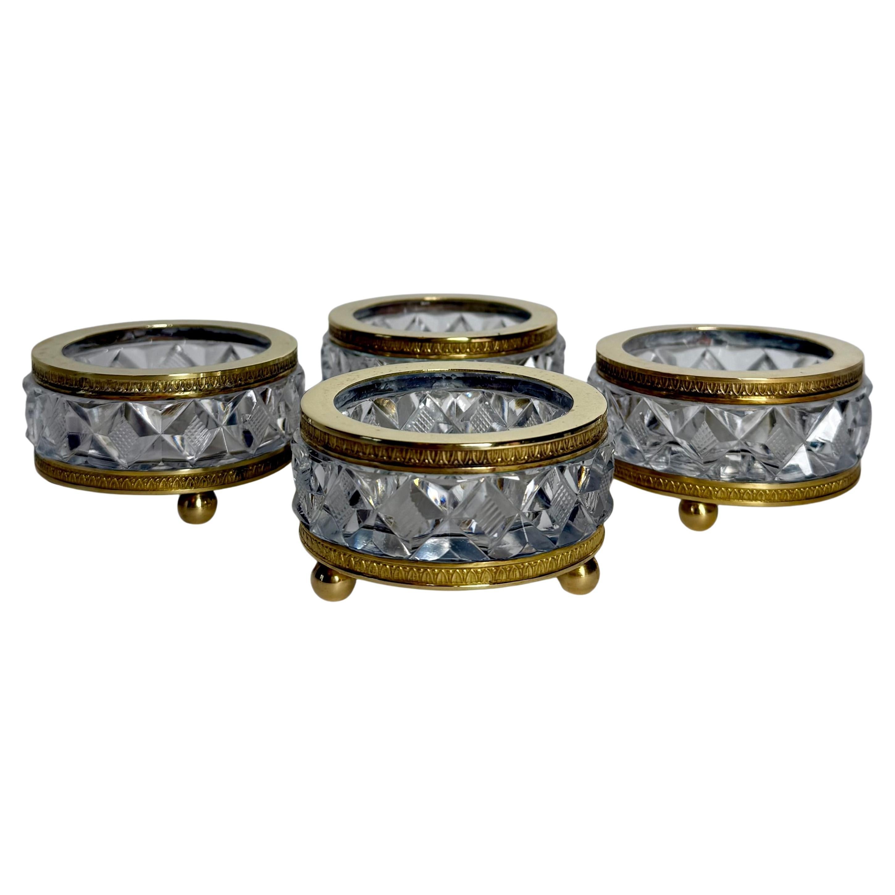 Set of Four Cut Crystal and Brass Salt & Pepper Cellars, Early 20th Century For Sale