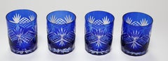 Set of Four Cut Crystal Whiskey Glass Tumbler Cobalt Blue