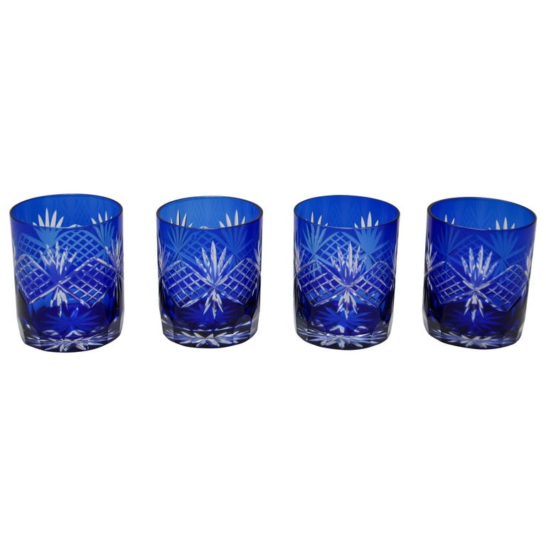 Set Of Four Cut Crystal Whiskey Glass Tumbler Cobalt Blue At 1stdibs