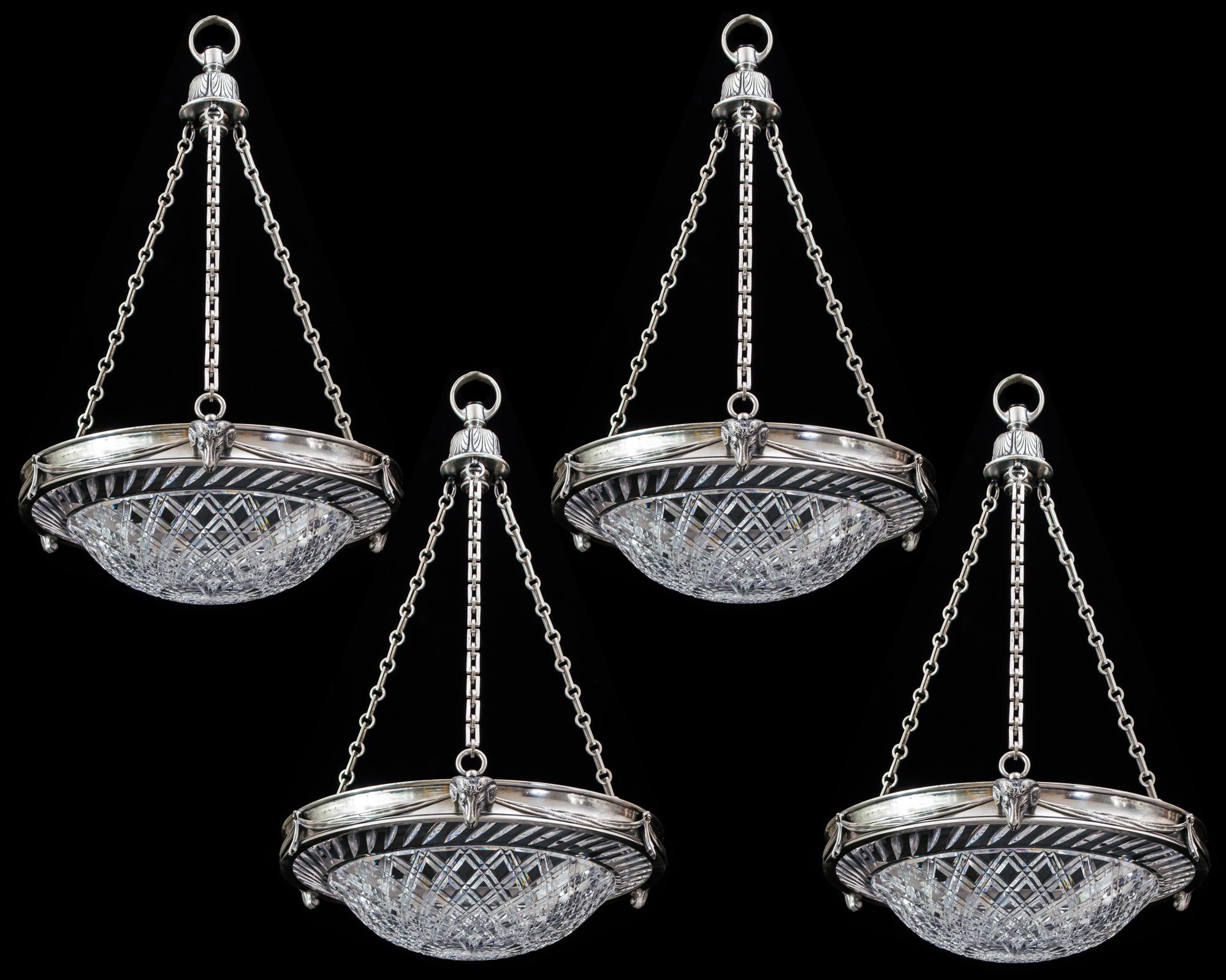 Set of Four Cut Glass Silver Mounted Dish Lights by F&C Osler im Zustand „Hervorragend“ in Steyning, West sussex