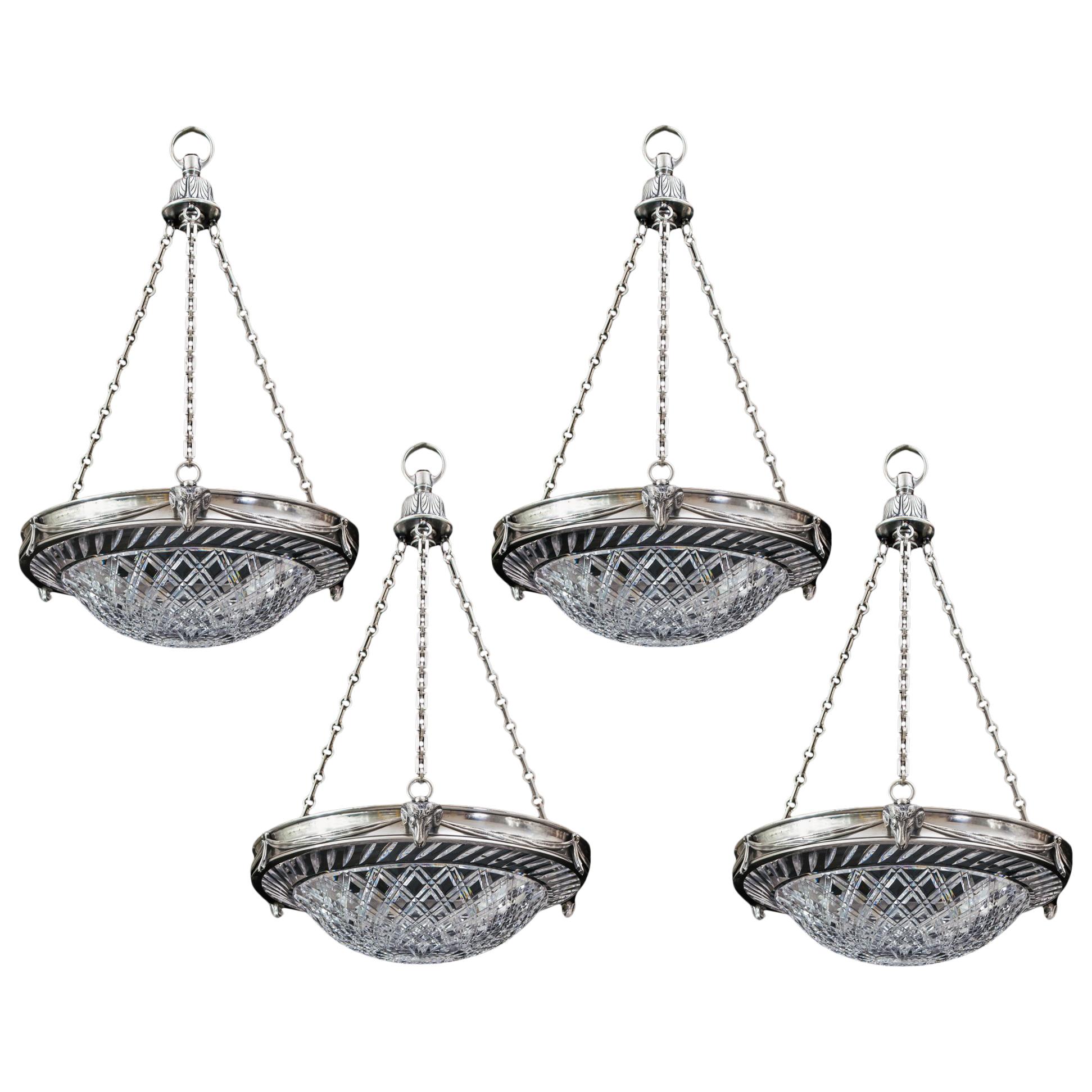 Set of Four Cut Glass Silver Mounted Dish Lights by F&C Osler