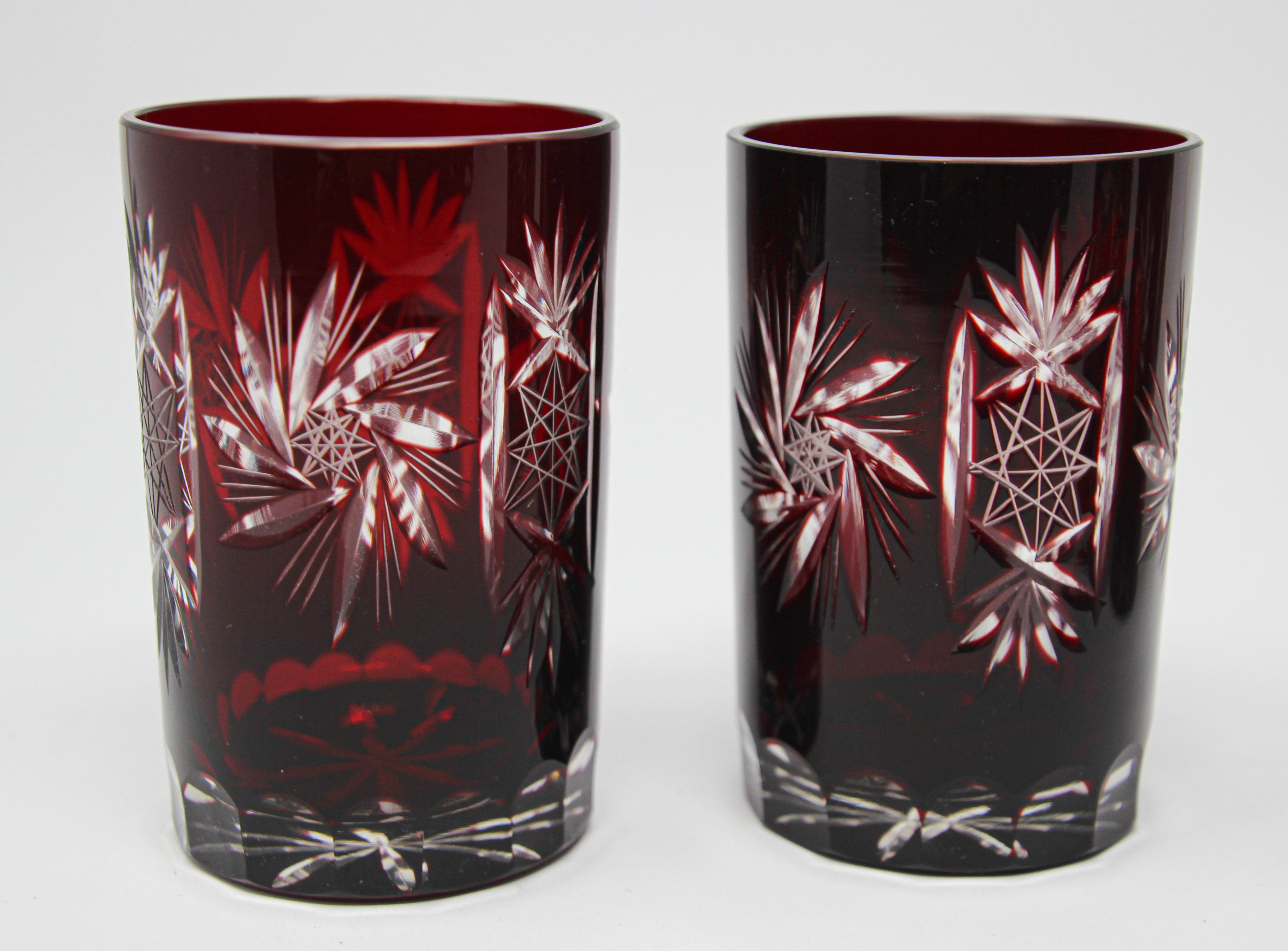 Set of Four Cut Ruby Crystal Whiskey Glass Tumbler Ruby Red 5