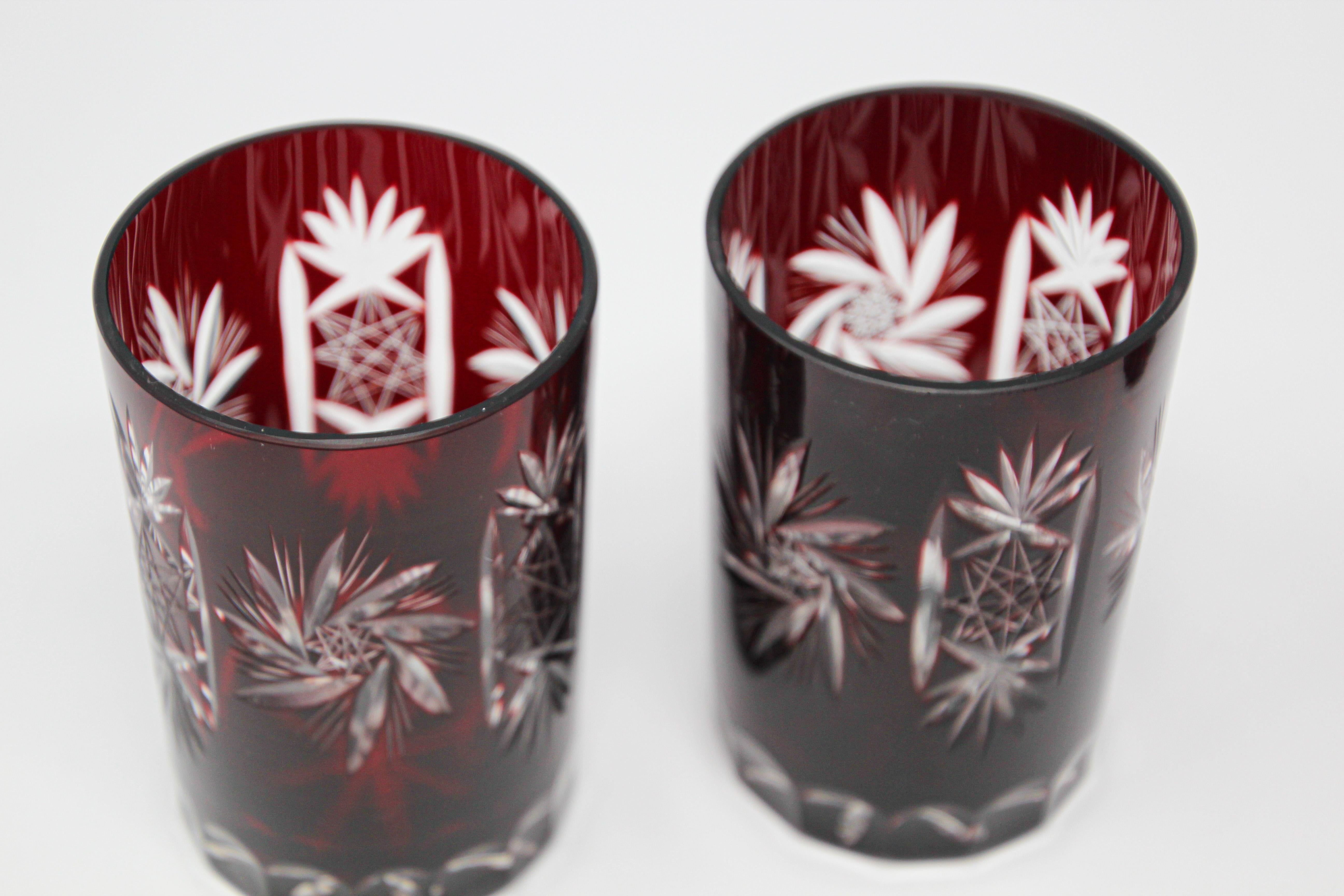 Set of Four Cut Ruby Crystal Whiskey Glass Tumbler Ruby Red 6