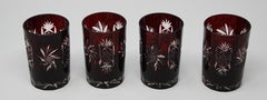 Set of Four Cut Ruby Crystal Whiskey Glass Tumbler Ruby Red