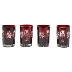Set of Four Cut Ruby Crystal Whiskey Glass Tumbler Ruby Red
