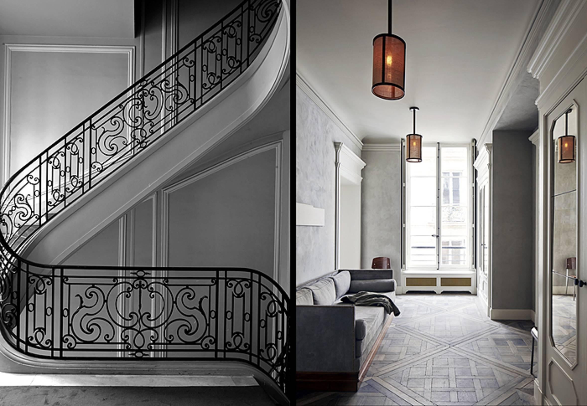 XXI secolo e contemporaneo Set di quattro lampade a sospensione 'Cylindre' in ottone patinato e rafia, Design Frères in vendita