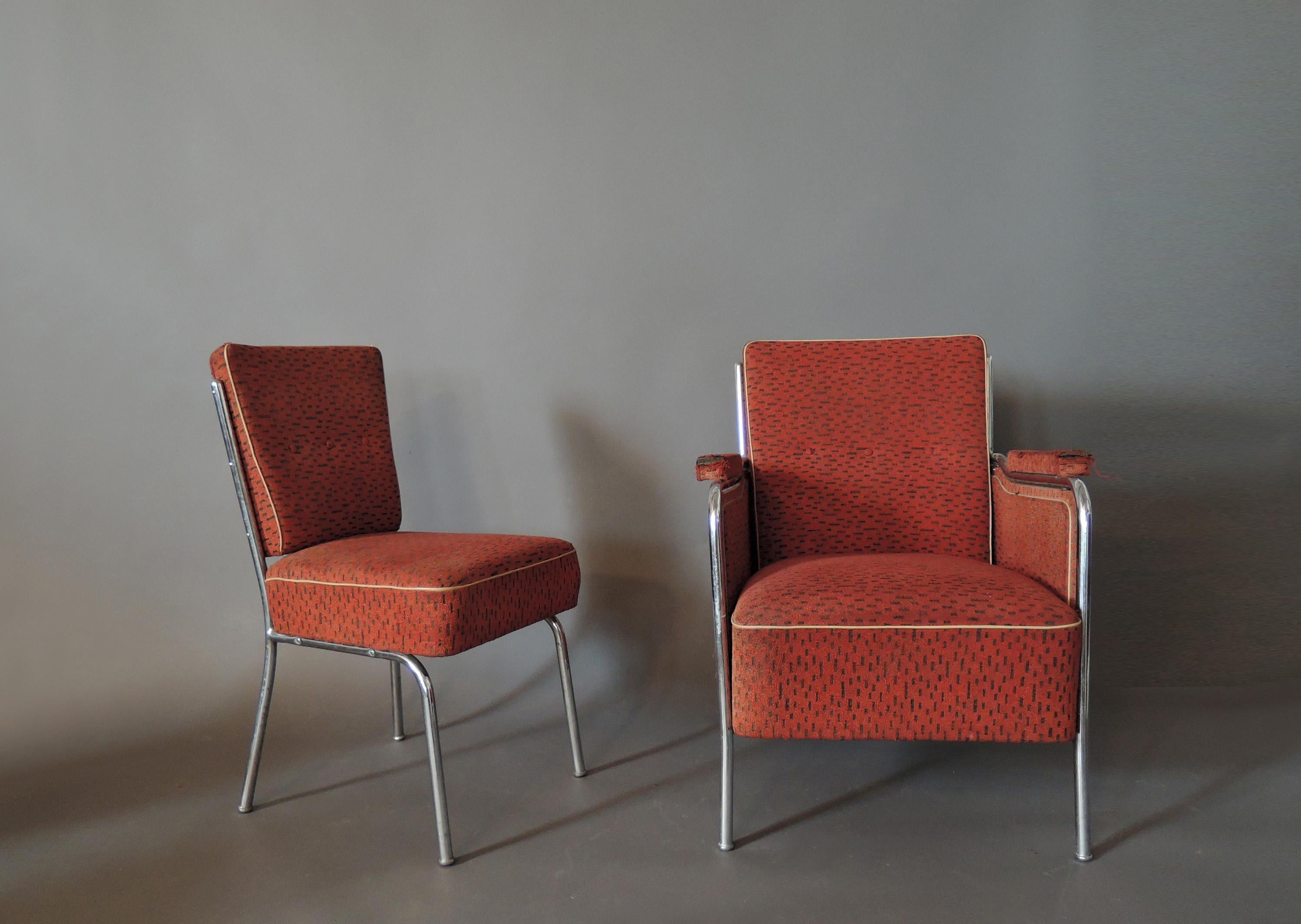 Set of Four Czech 1930s Tubular Chrome Chairs For Sale 5