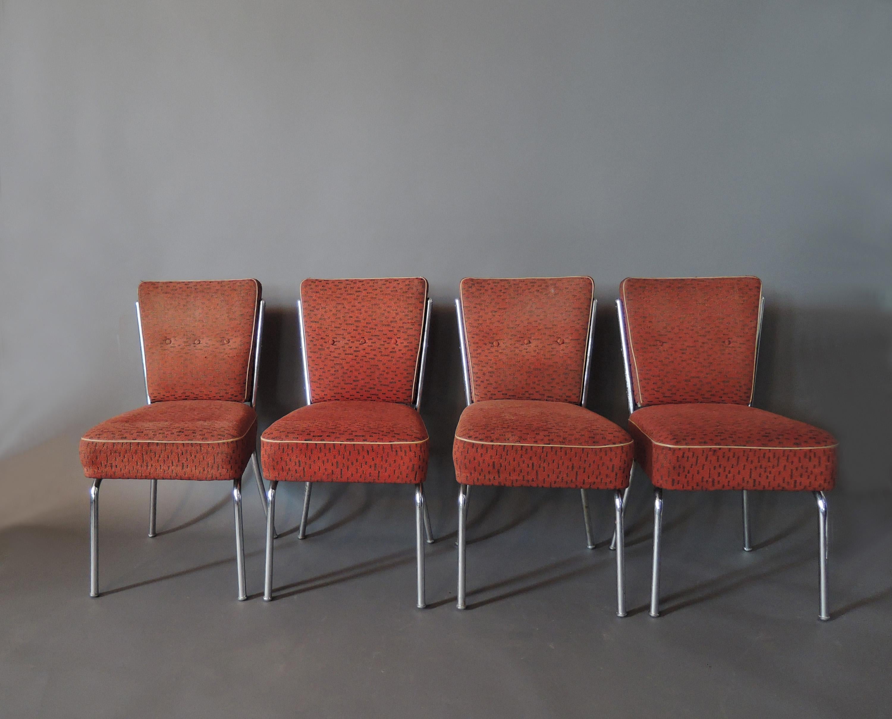 Set of Four Czech 1930s Tubular Chrome Chairs For Sale 6
