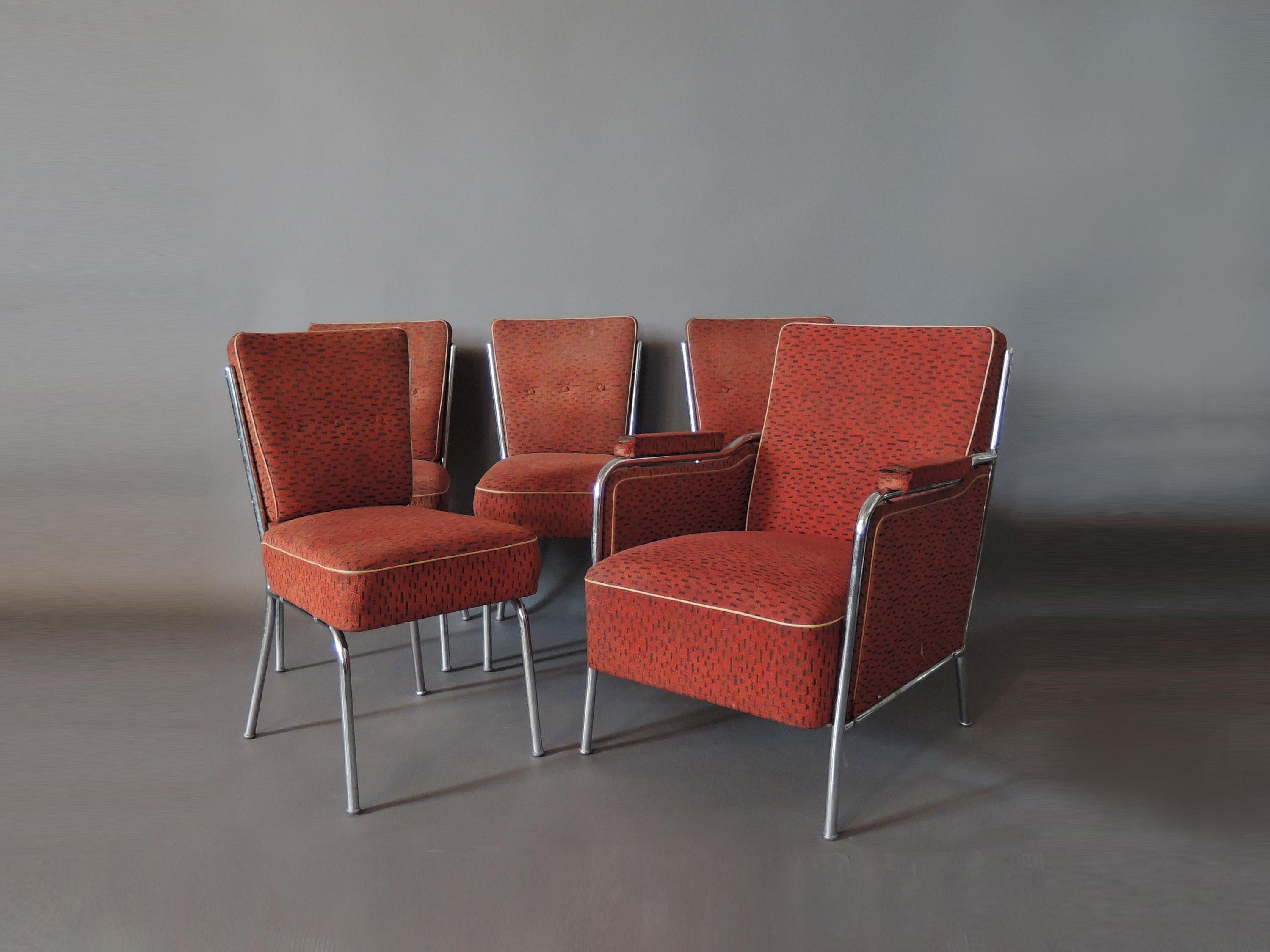 Set of Four Czech 1930s Tubular Chrome Chairs For Sale 3