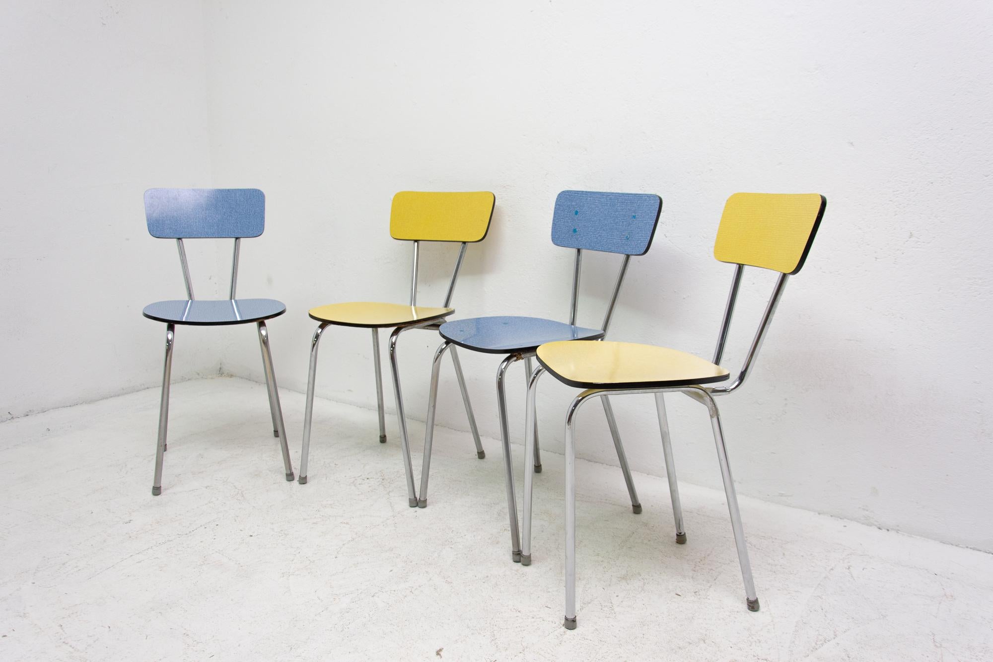 Scandinavian Modern Set of Four Czechoslovak Colored Formica Cafe Chairs, 1960s