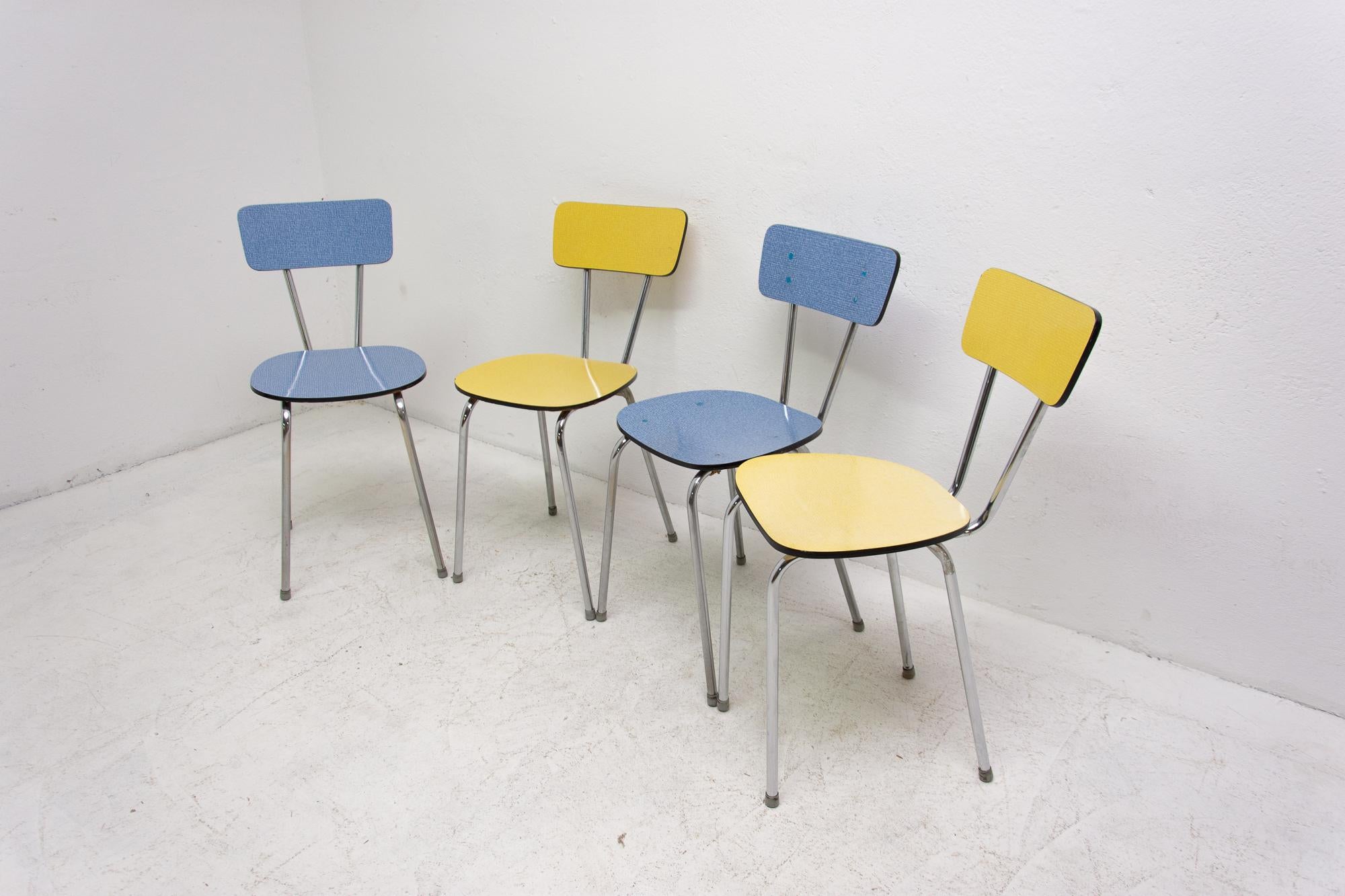 Set of Four Czechoslovak Colored Formica Cafe Chairs, 1960s In Good Condition In Prague 8, CZ