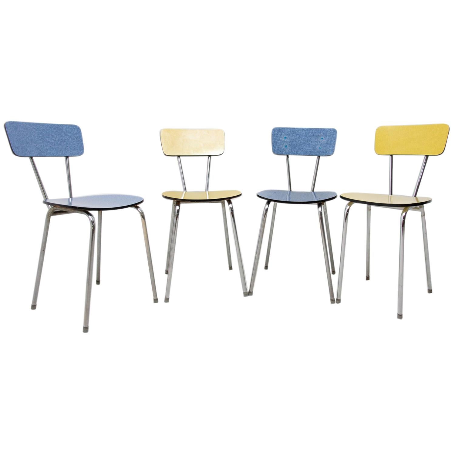 Set of Four Czechoslovak Colored Formica Cafe Chairs, 1960s