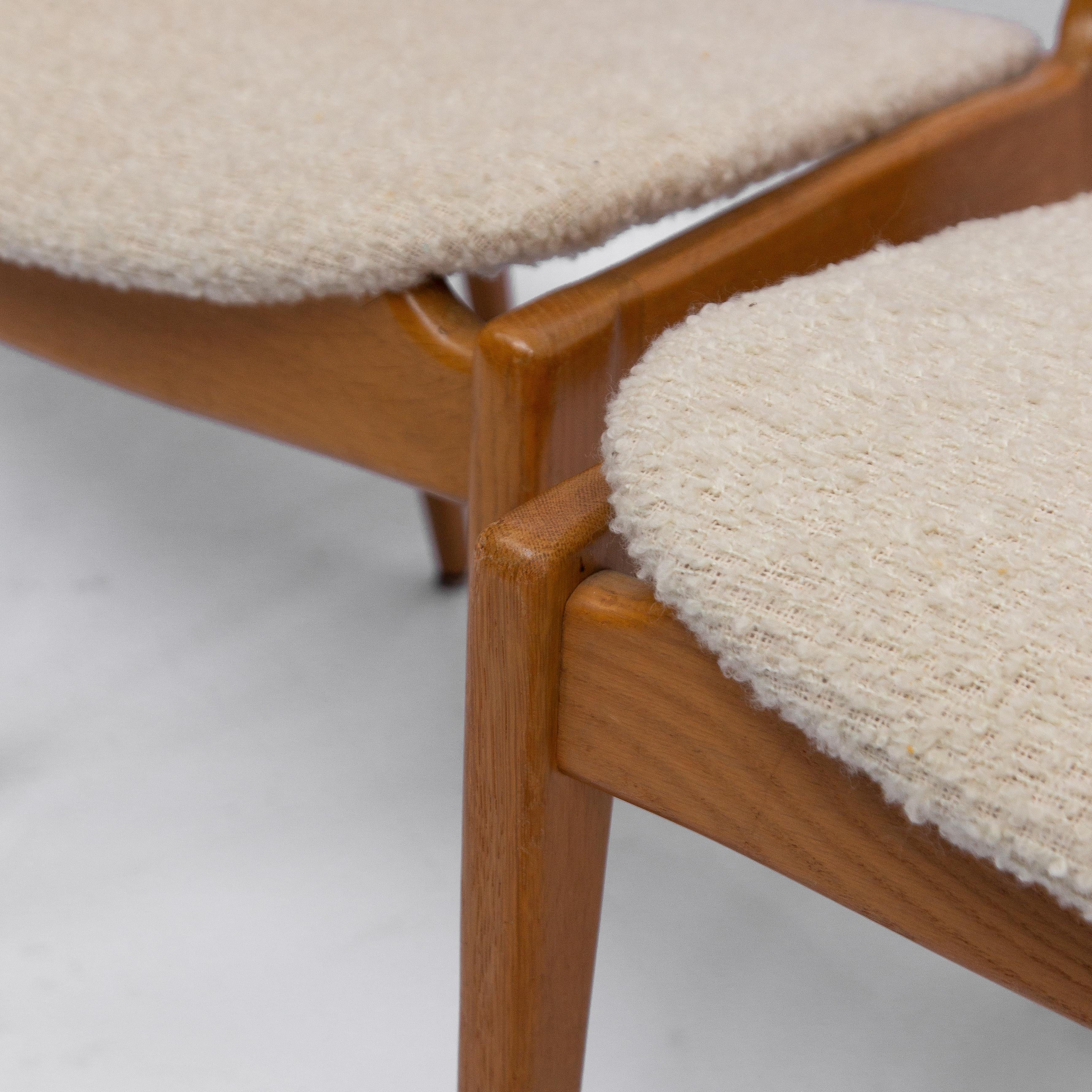 Bouclé Set of Four Danish Midcentury Oak Dining Chairs, 1950s