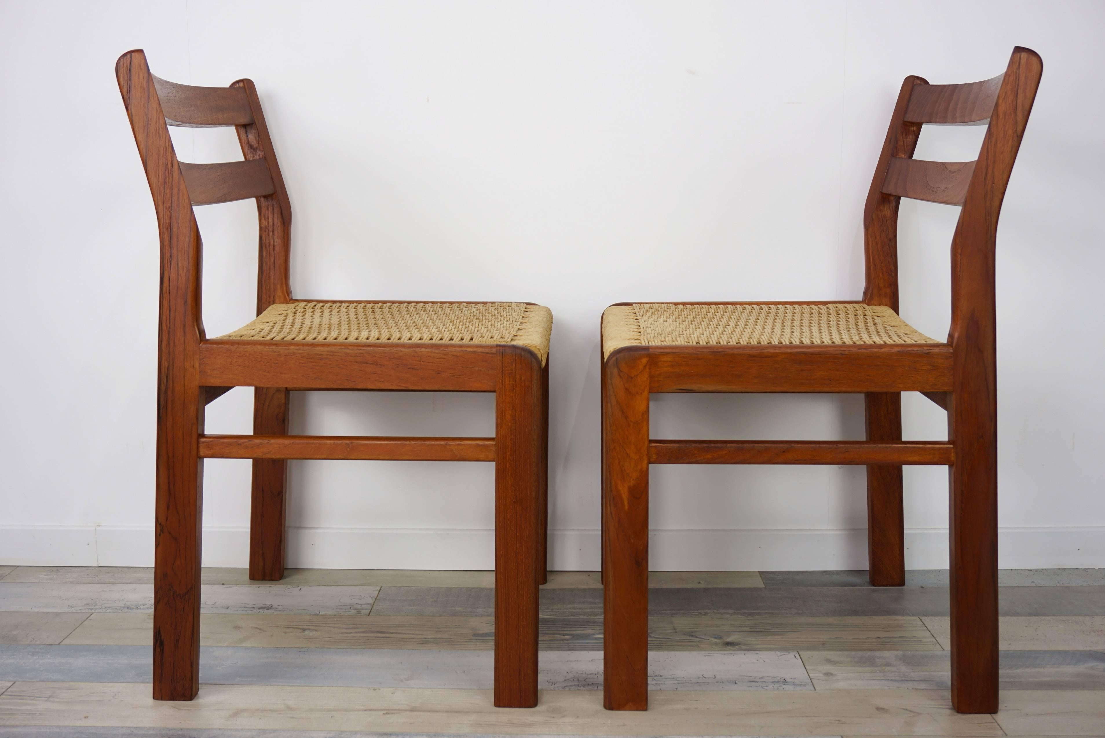 Set of Four Danish 1960s Design Wooden Teak and Rope Chairs 9