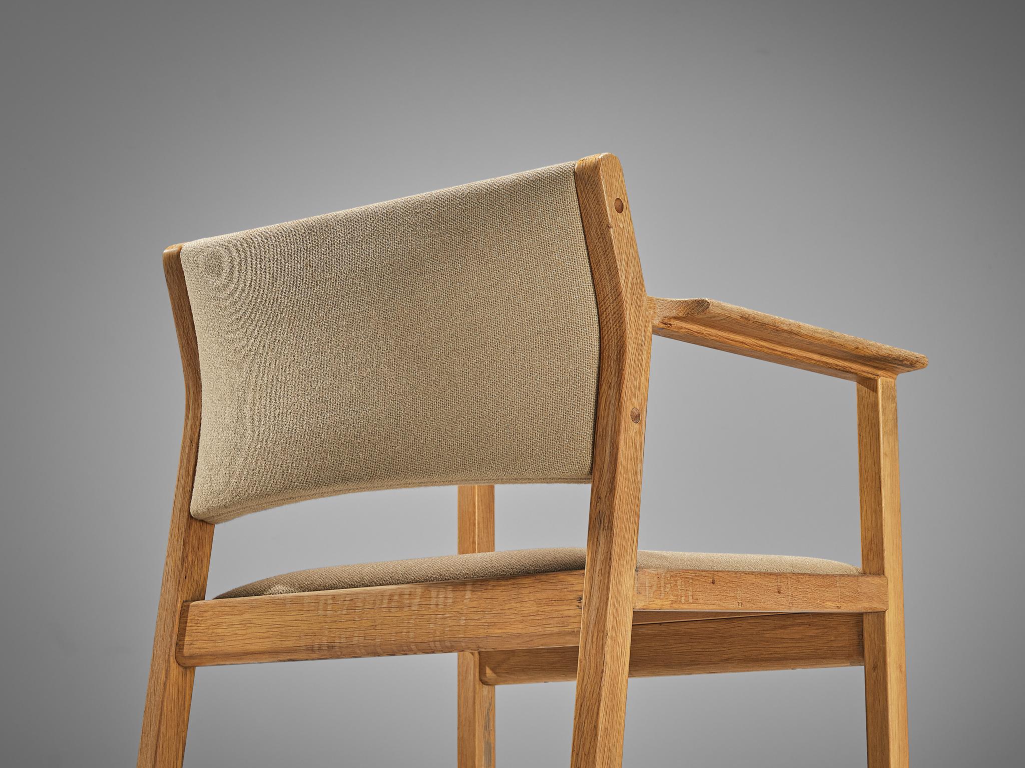 Scandinavian Modern Set of Four Danish Armchairs in Oak and Beige Upholstery