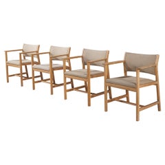 Set of Four Danish Armchairs in Oak and Beige Upholstery